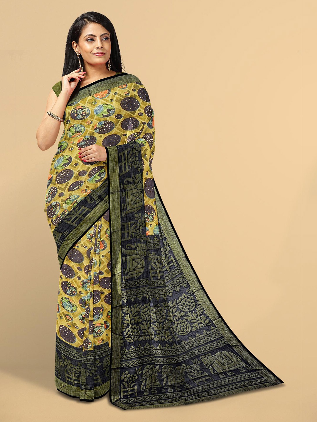 

Kalamandir Beige & Black Floral Zari Silk Blend Saree