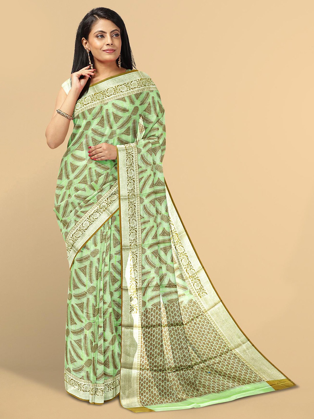 

Kalamandir Green & Brown Geometric Silk Blend Saree