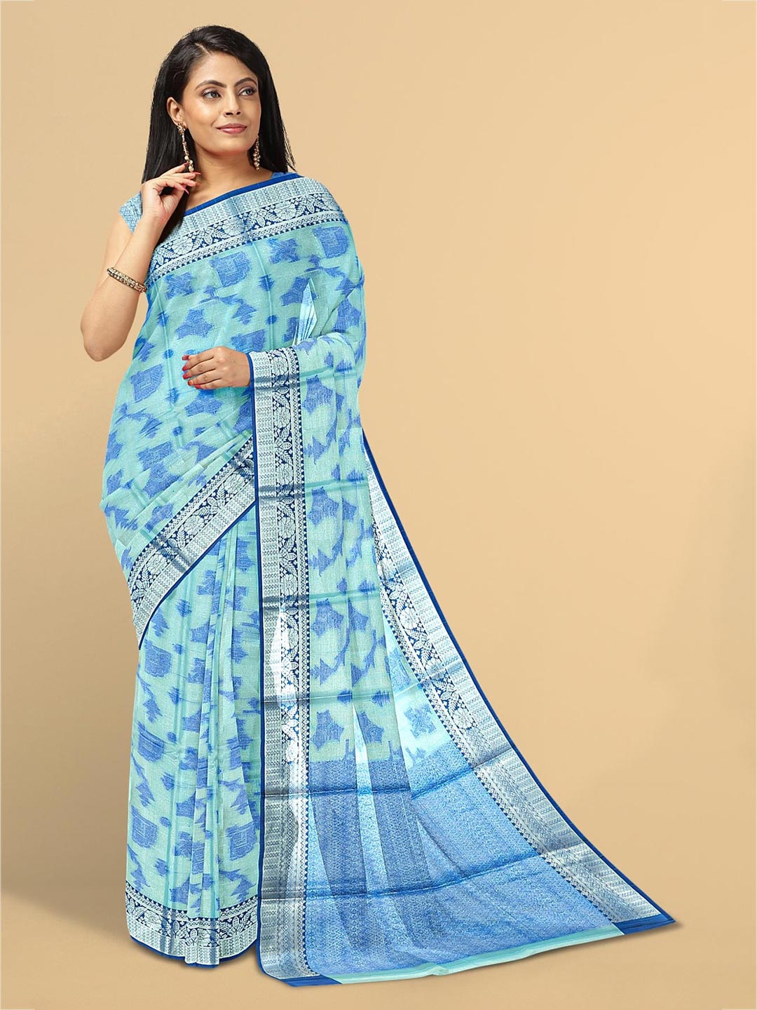 

Kalamandir Women Sea Green & Blue Woven Design Silk Blend Saree