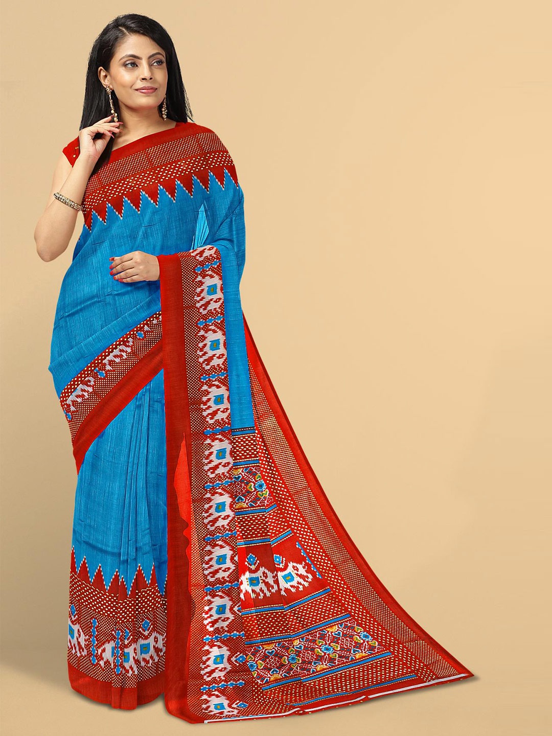 

Kalamandir Blue & Red Solid Silk Blend Saree