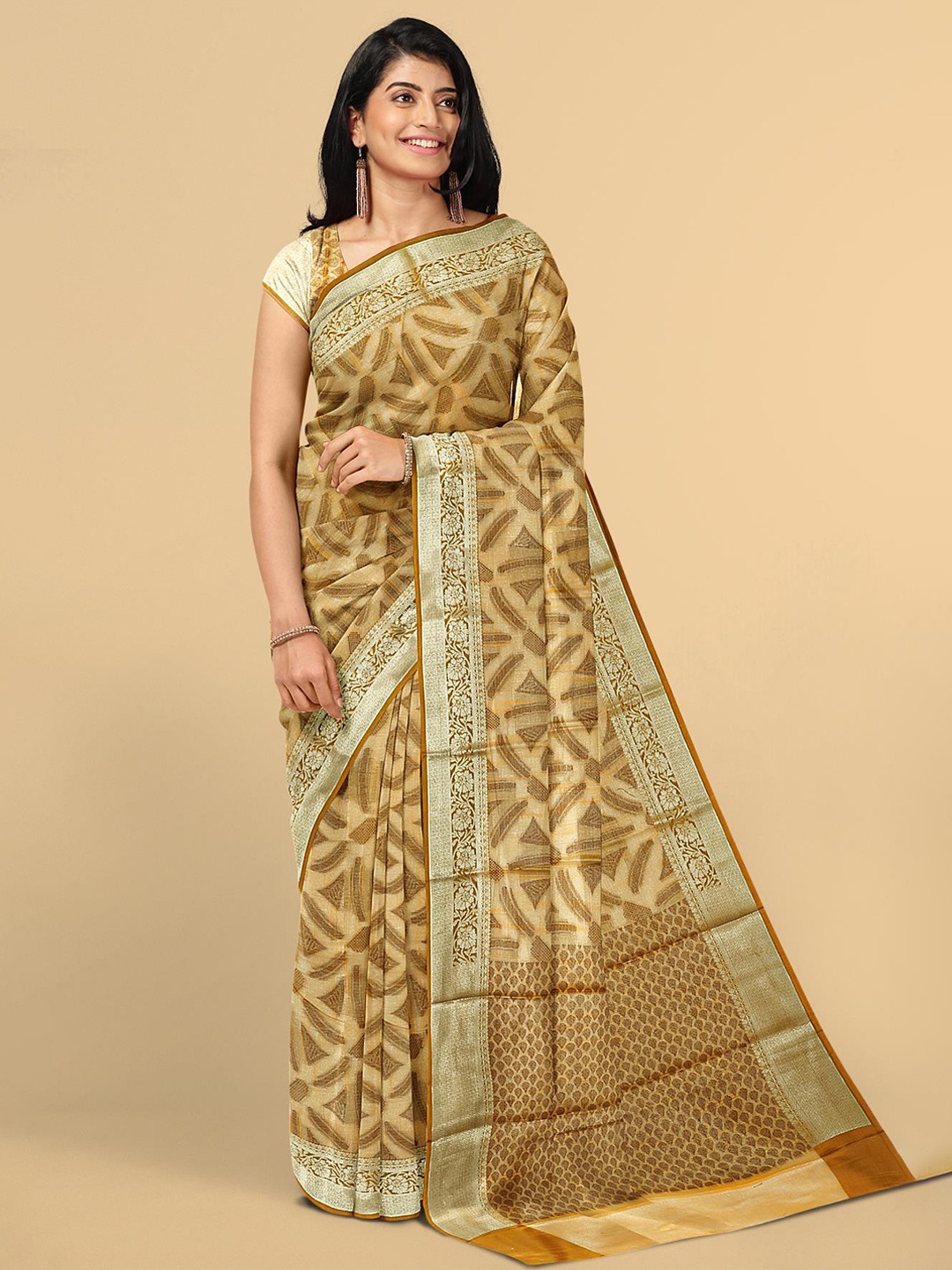 

Kalamandir Yellow & Gold-Toned Printed Silk Blend Saree