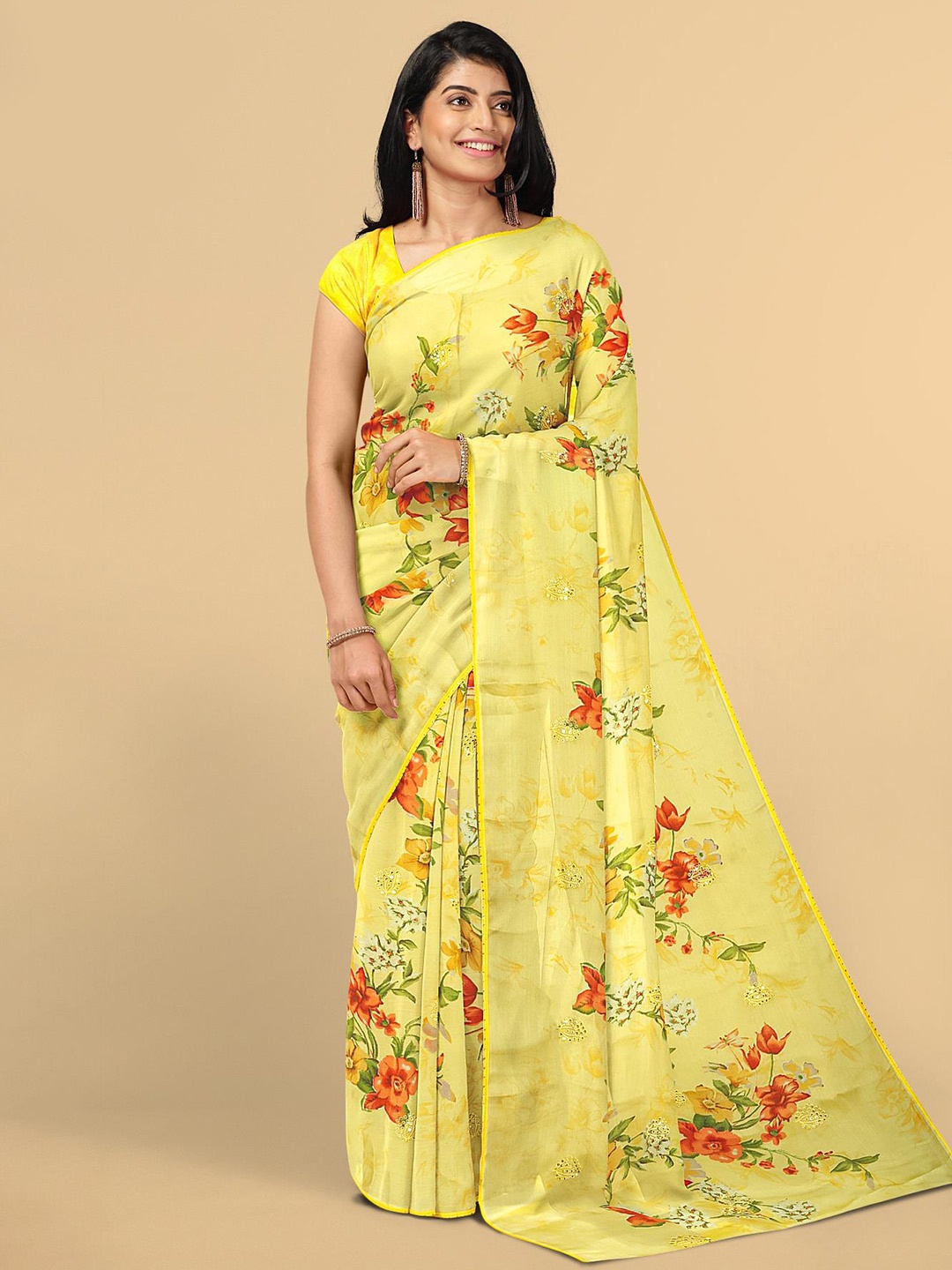 

Kalamandir Yellow & Red Floral Silk Blend Saree
