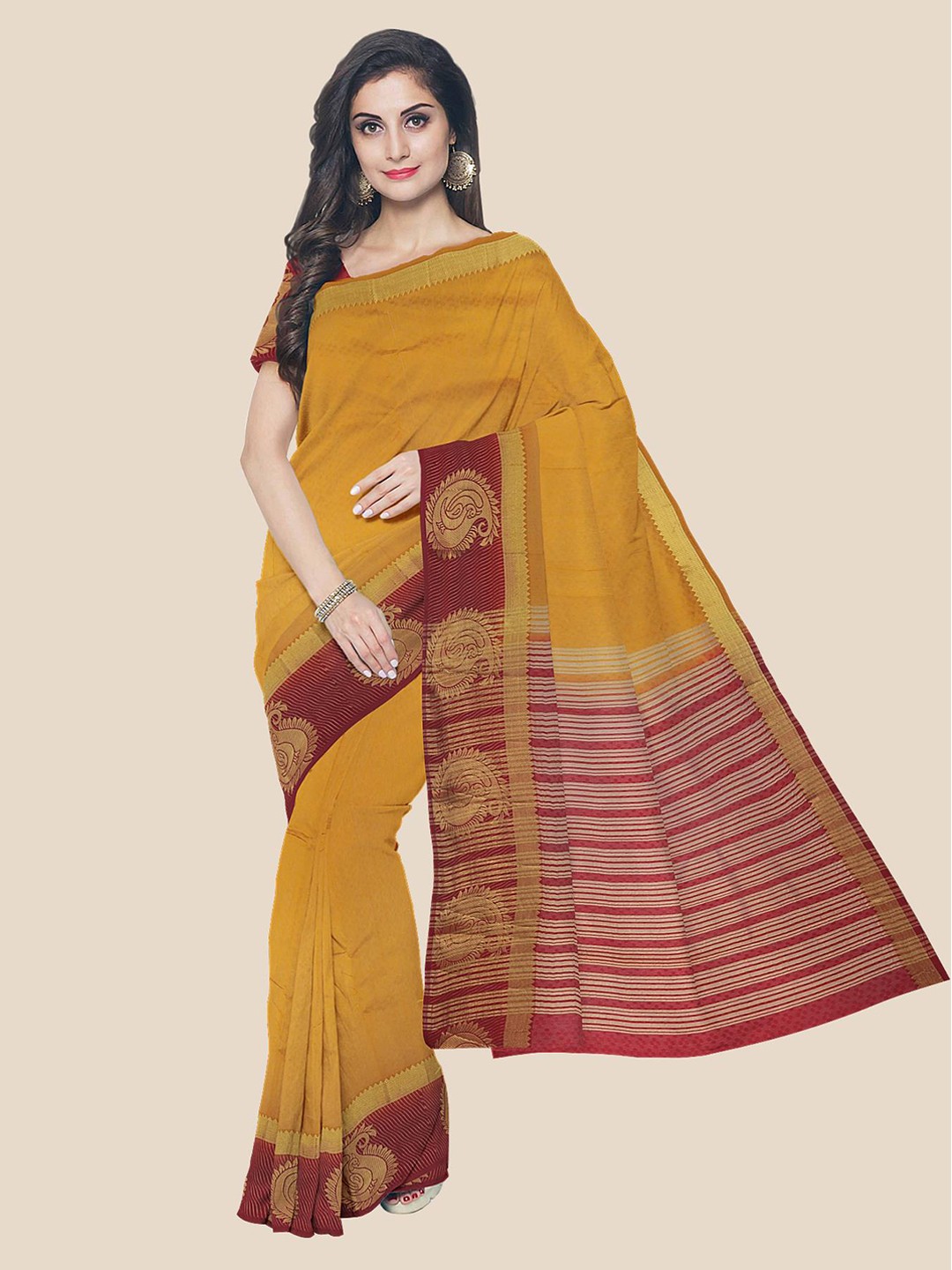 

Kalamandir Mustard & Maroon Zari Saree