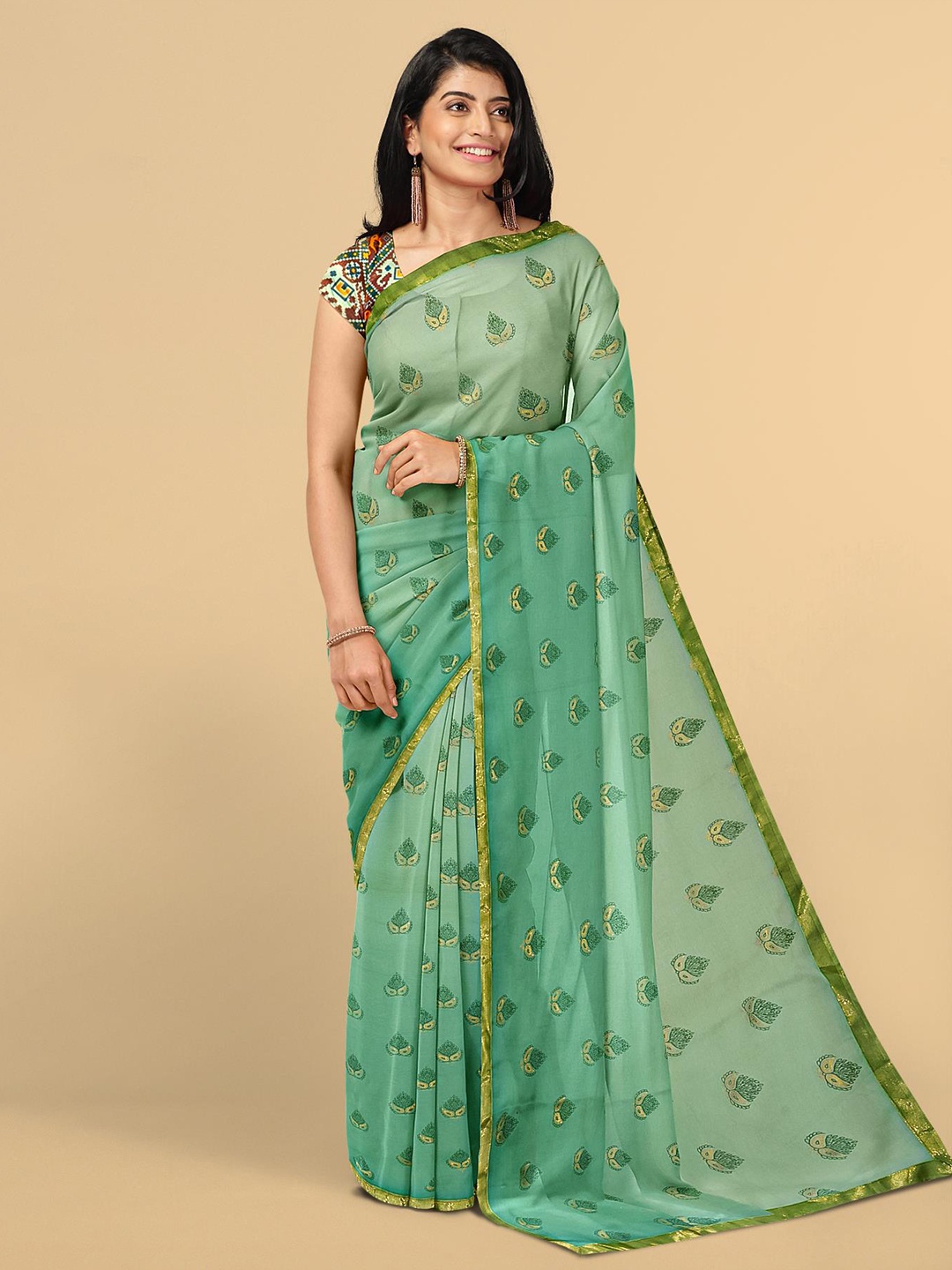 

Kalamandir Sea Green Floral Silk Blend Saree