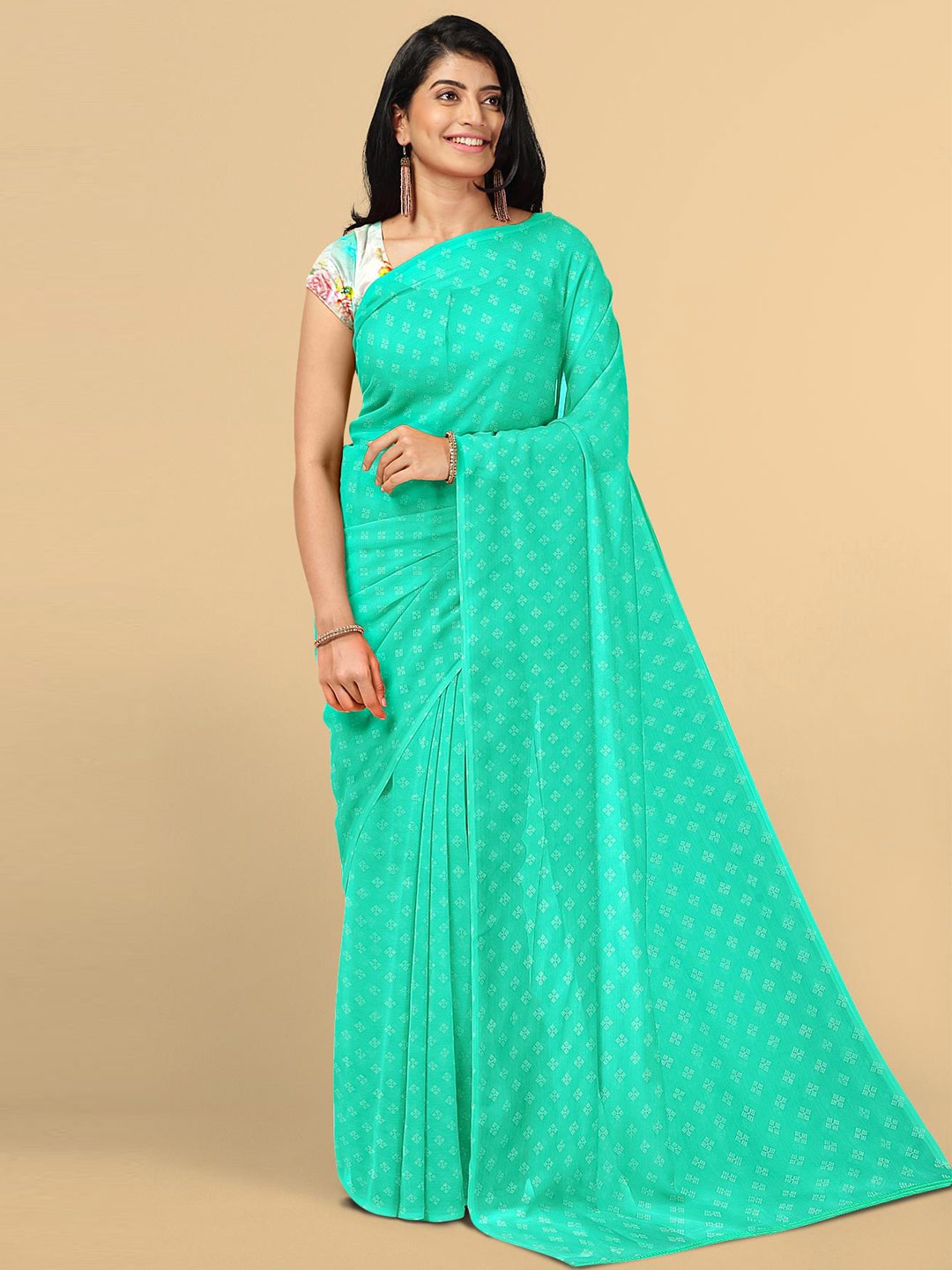 

Kalamandir Women Sea Green Self Design Silk Blend Saree