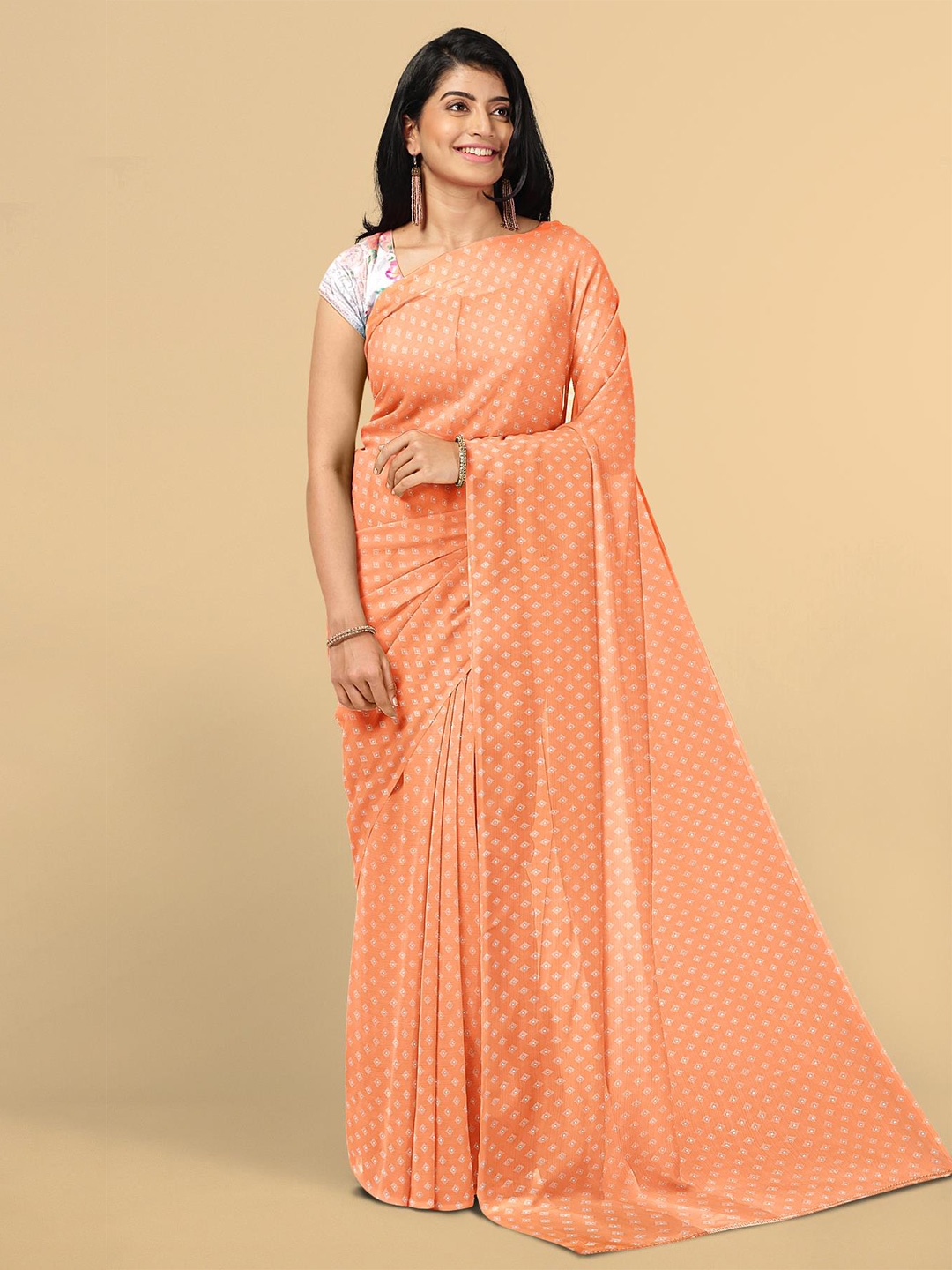 

Kalamandir Orange & White Floral Silk Blend Saree