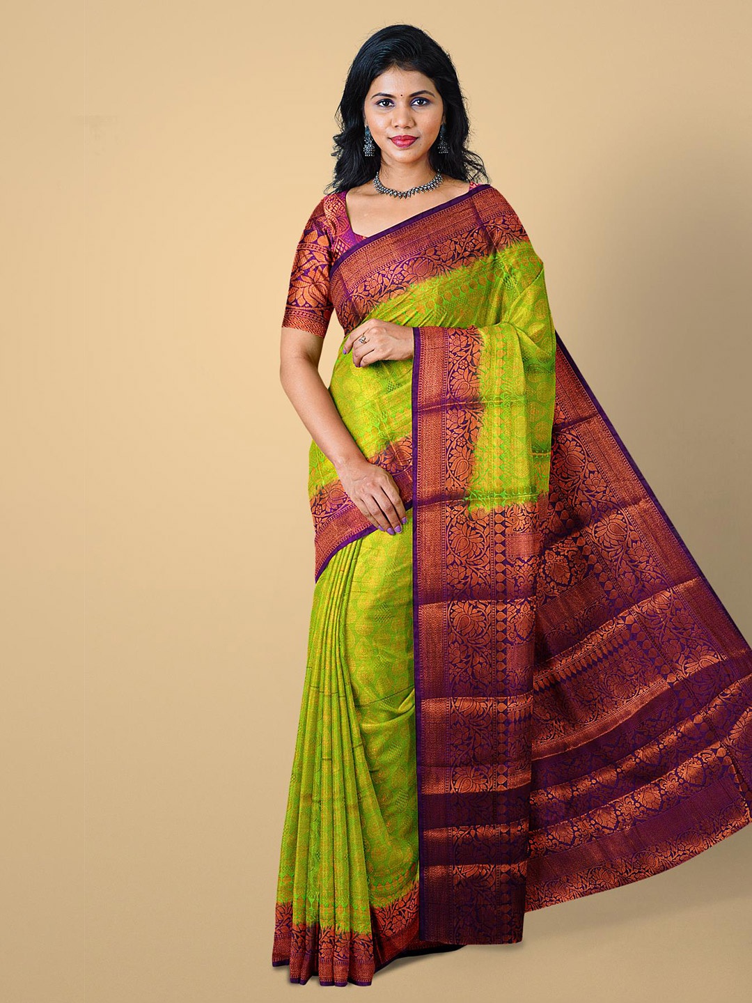 

Kalamandir Green & Maroon Woven Design Zari Silk Blend Saree