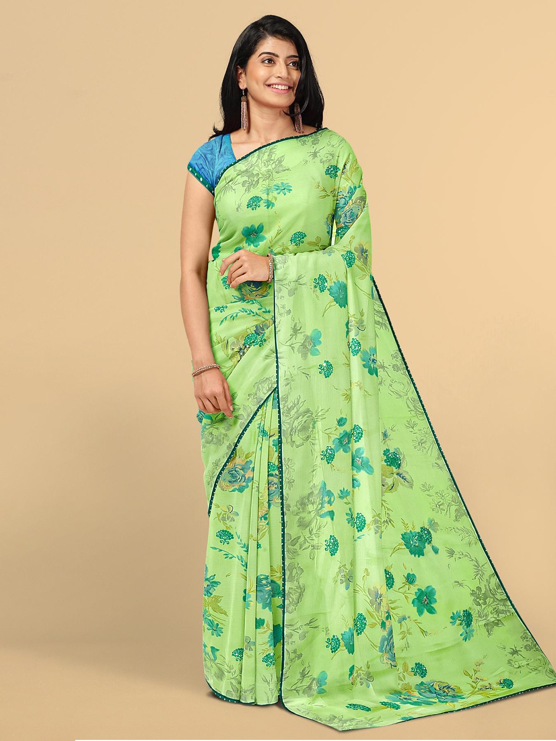 

Kalamandir Green & Blue Floral Silk Blend Saree