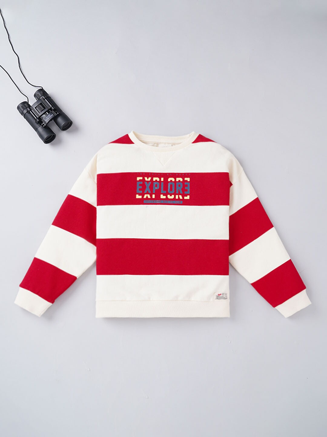 

Ed-a-Mamma Boys White Striped Round Neck Sweatshirt