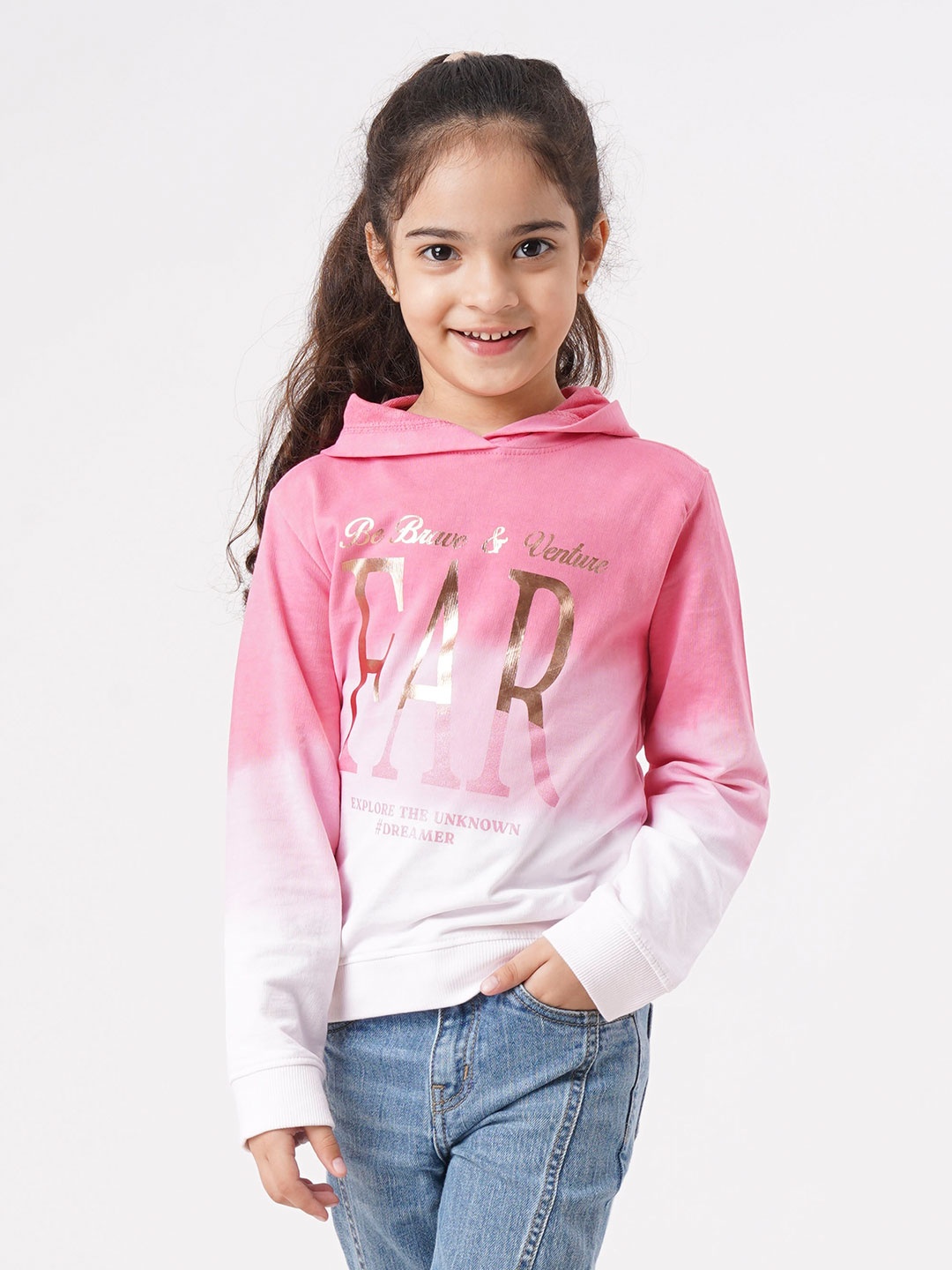 

Ed-a-Mamma Girls Pink & White Printed Hooded Sweatshirt