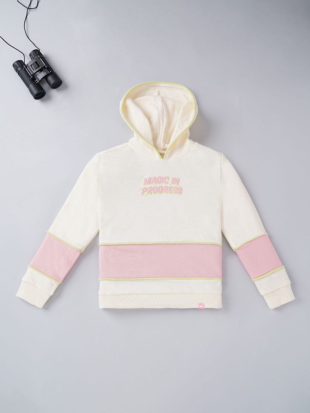 

Ed-a-Mamma Girls Off White Printed Hooded Sweatshirt