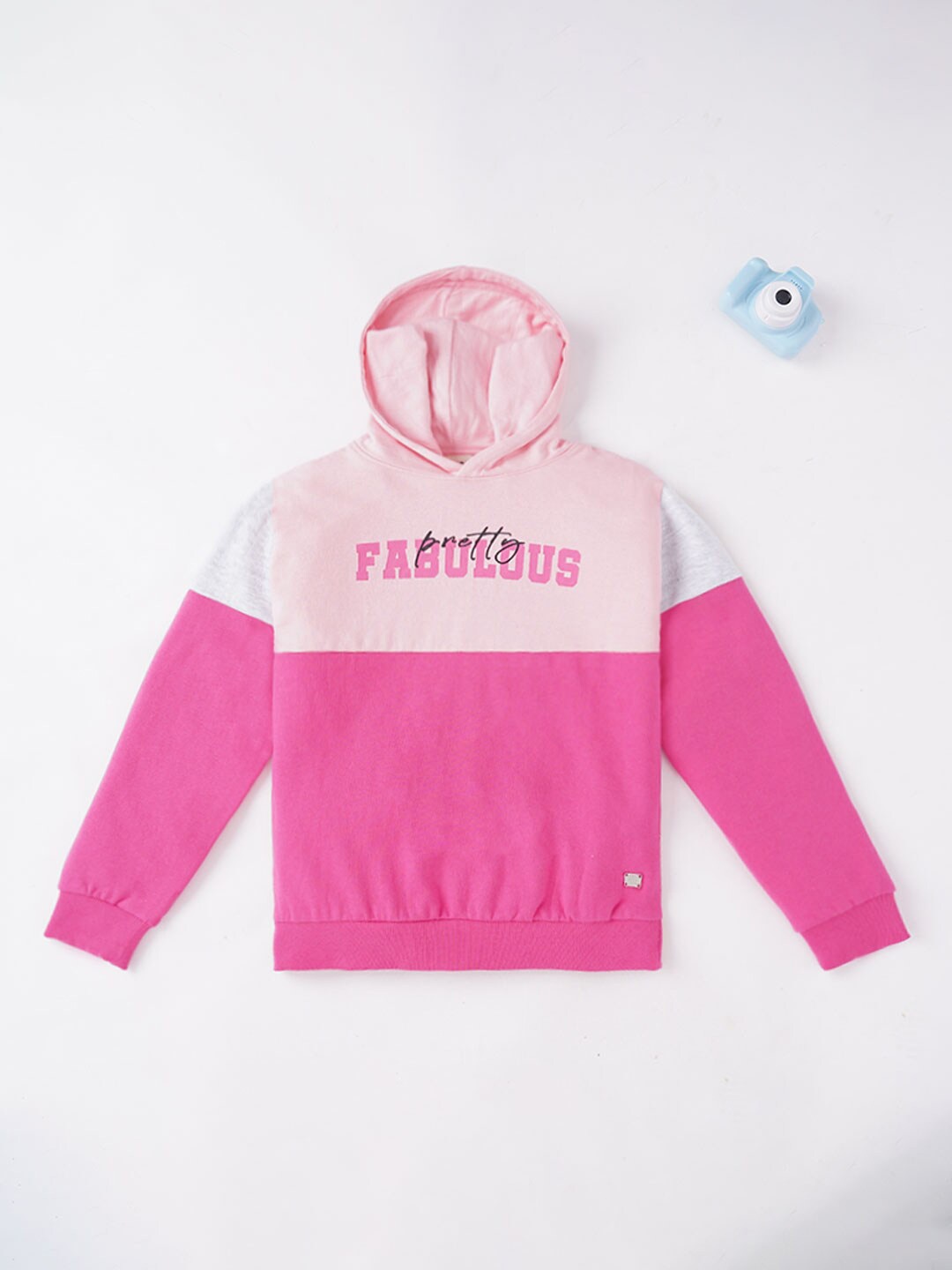 

Ed-a-Mamma Girls Pink Colourblocked Hooded Cotton Sweatshirt