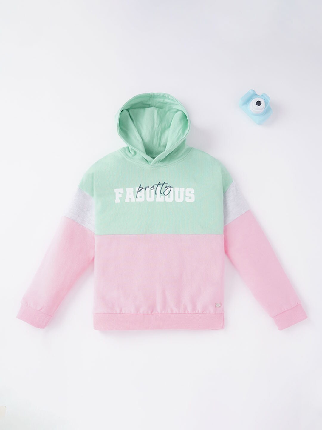 

Ed-a-Mamma Girls Pink Colourblocked Hooded Sweatshirt