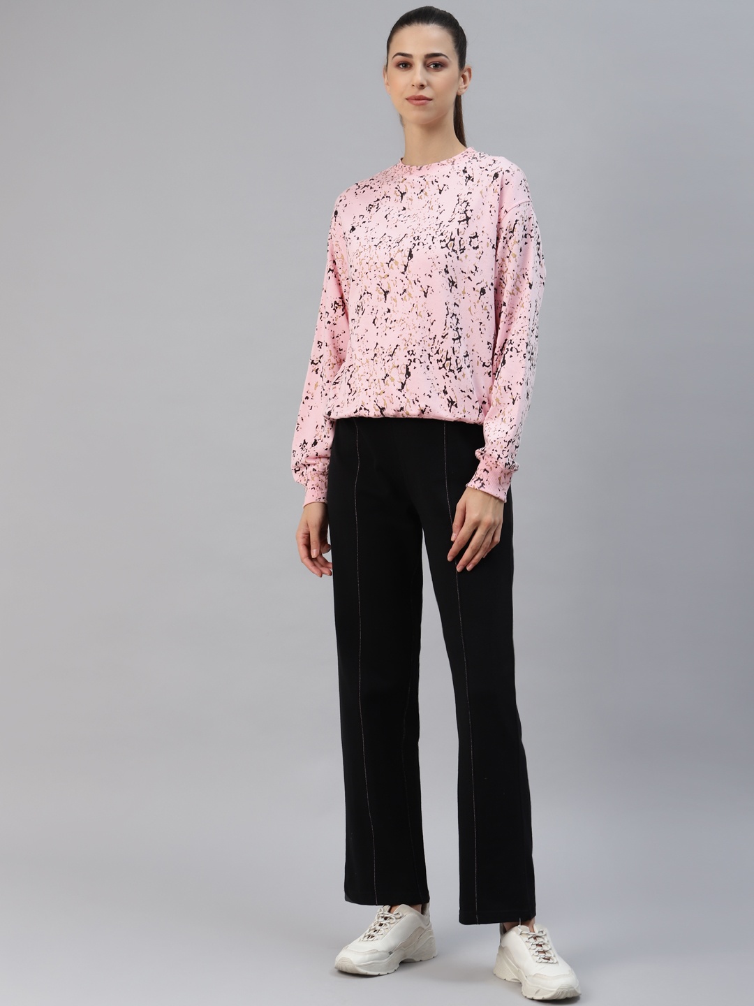 

Laabha Women Pink & Black Printed Tracksuit