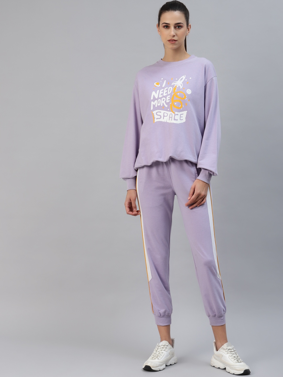 

Laabha Women Lilac & White Printed Tracksuit, Lavender