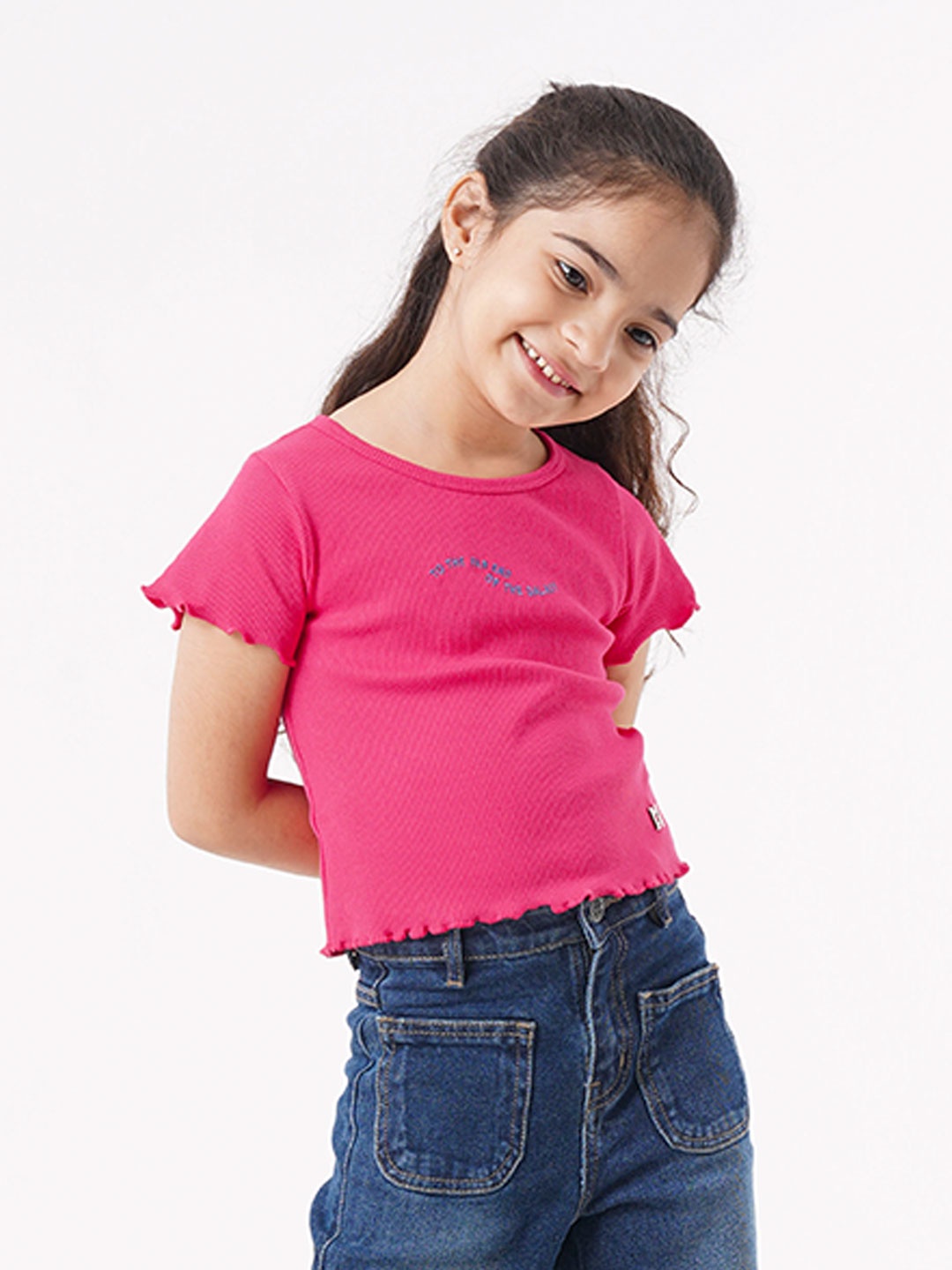 

Ed-a-Mamma Girls Pink Typography Round Neck T-shirt