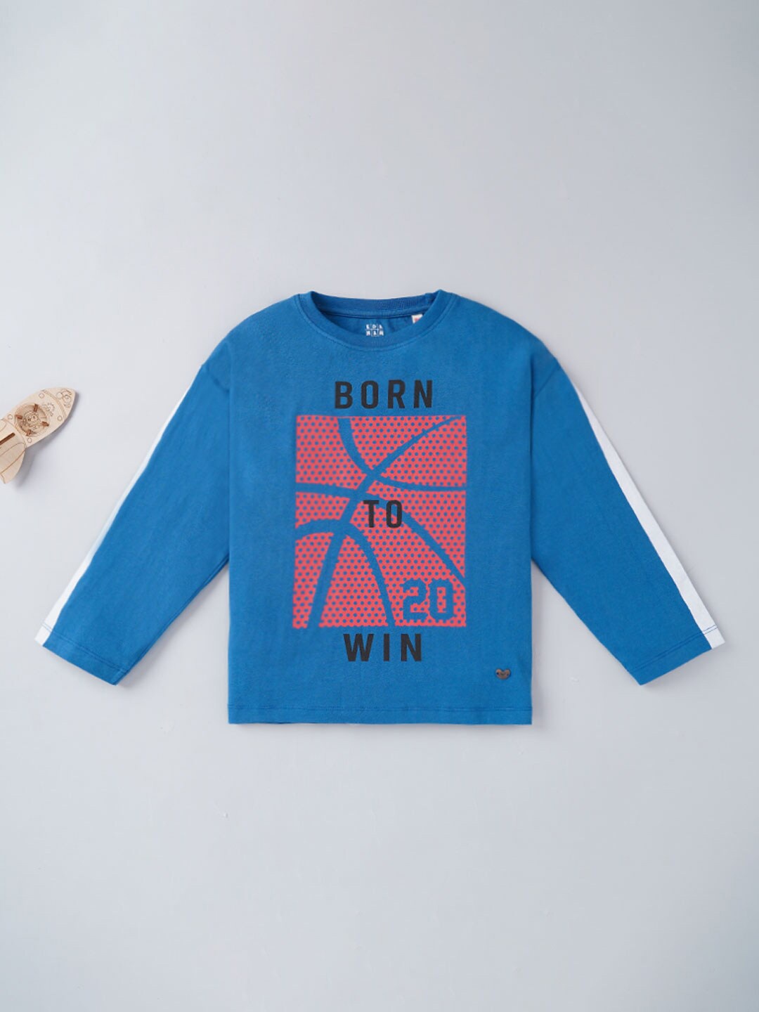 

Ed-a-Mamma Boys Blue Typography Printed Cotton T-shirt
