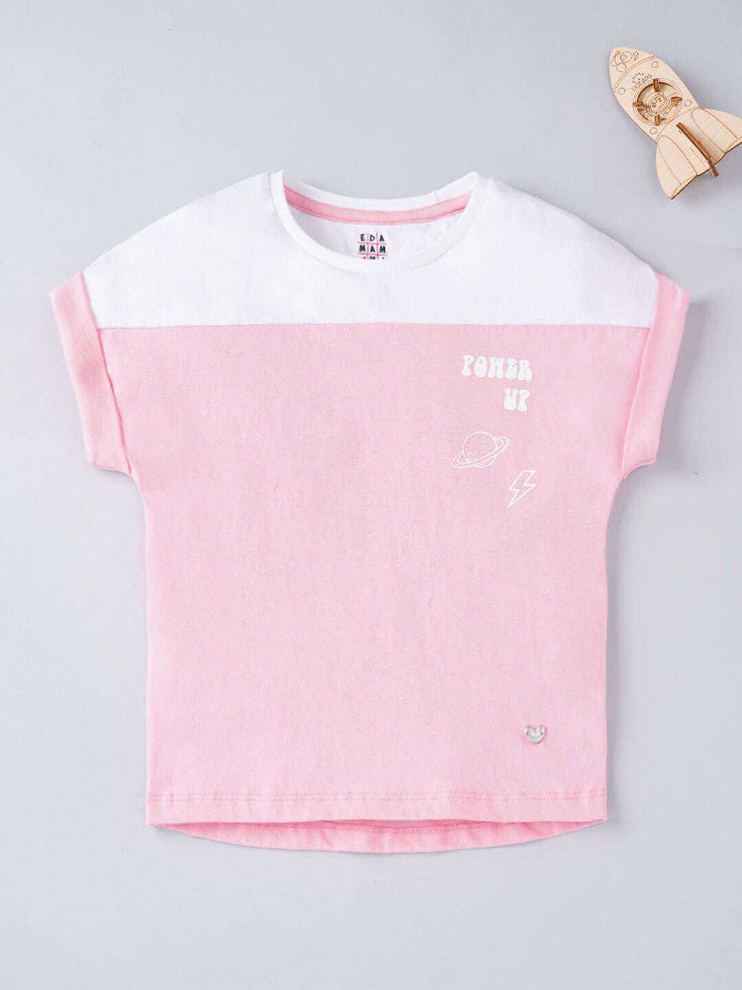 

Ed-a-Mamma Girls Pink & White Colourblocked T-shirt