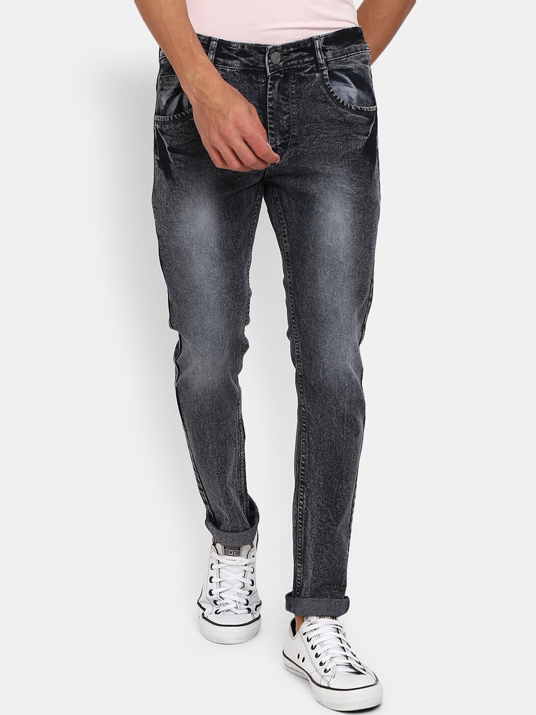 

V-Mart Men Grey Classic Slim Fit Heavy Fade Jeans