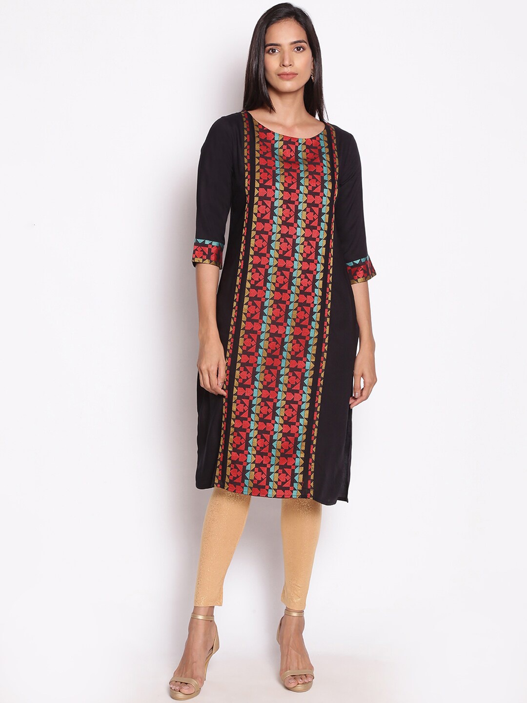

W Women Black & Red Geometric design Kurta