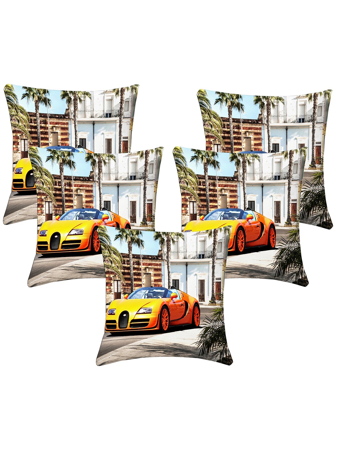 

Lushomes Yellow & Blue Set of 5 Geometric Square Cushion Covers