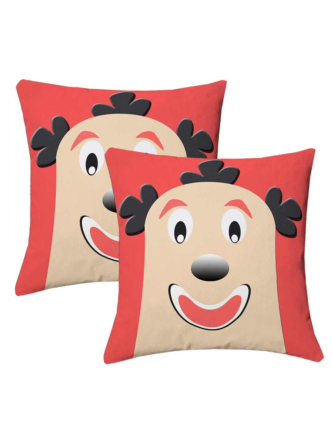 

Lushomes Red & Beige Set of 2 Geometric Square Cushion Covers