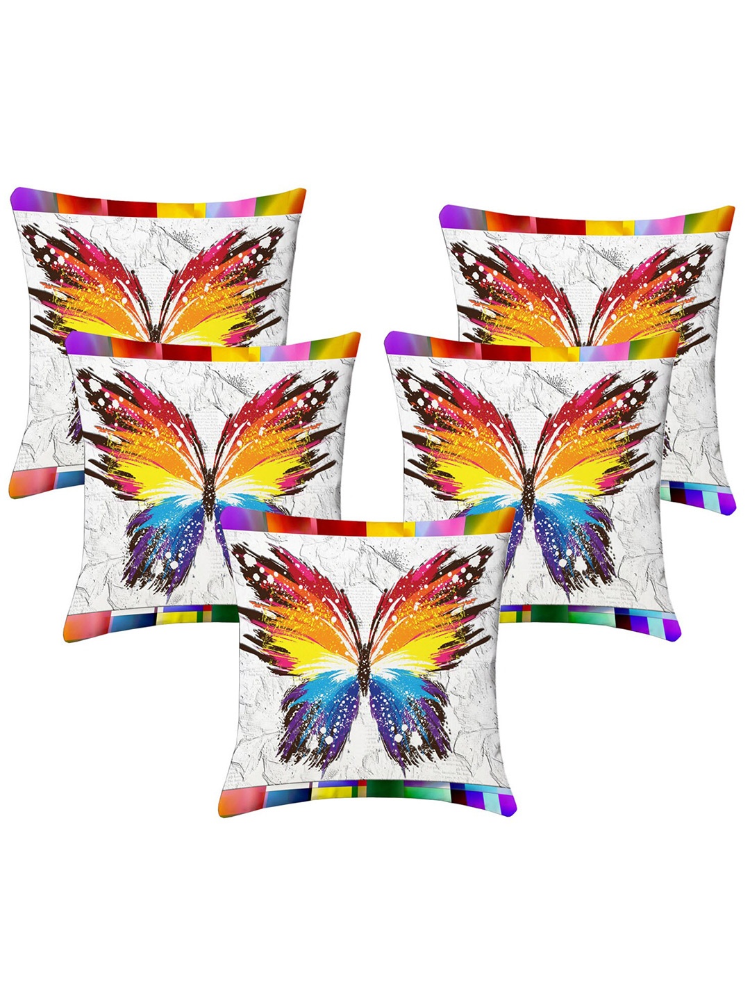 

Lushomes White & Red Set of 5 Butterfly Printed Square Cushion Covers