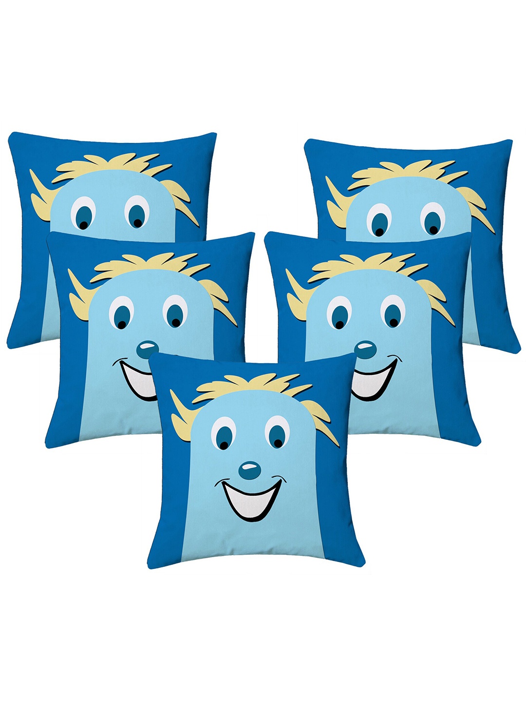 

Lushomes Kids Blue & Yellow Pack of 5 Digital Printed Smile Square Cushion Covers