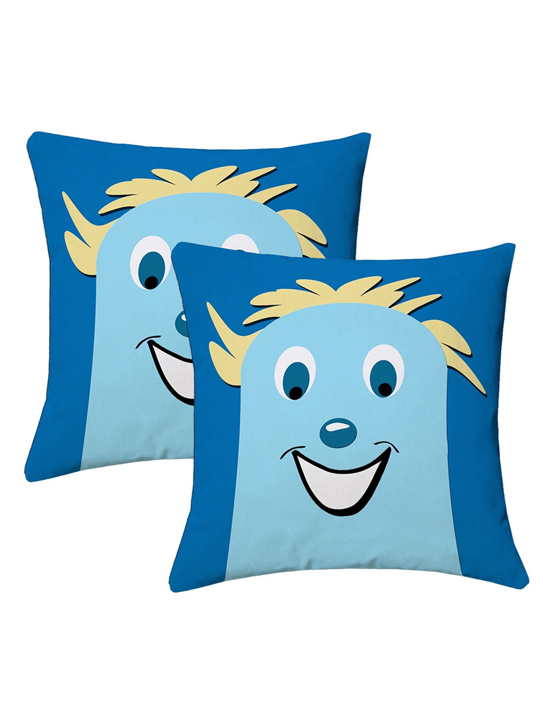 

Lushomes Blue & Yellow Set of 2 Abstract Square Cushion Covers
