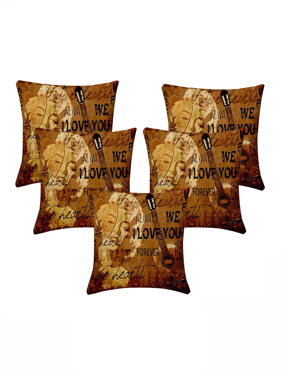 

Lushomes Orange & Brown Set of 5 Geometric Square Cushion Covers