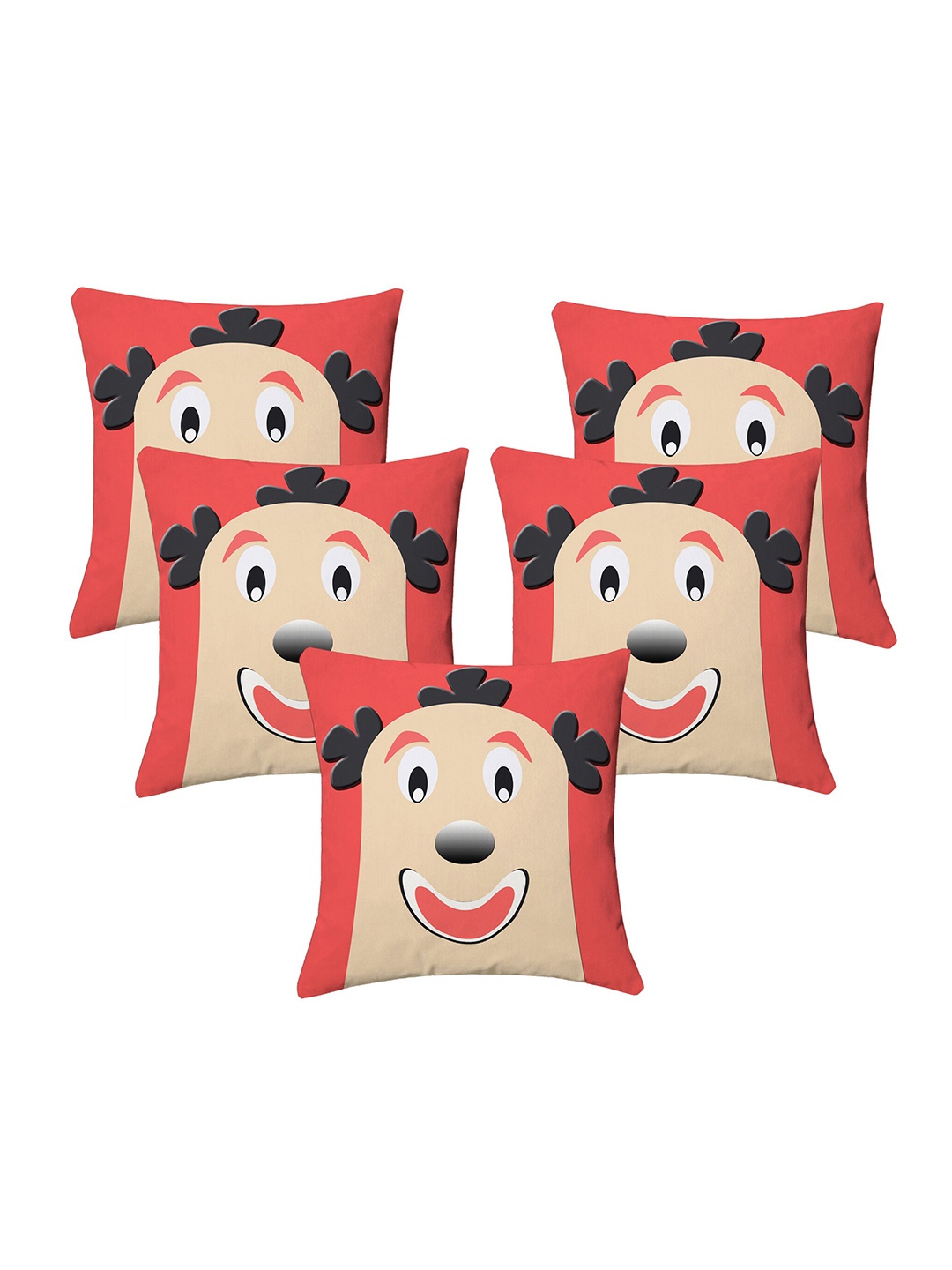 

Lushomes Set of 5 Red & Beige Cartoon Print Square Cushion Covers