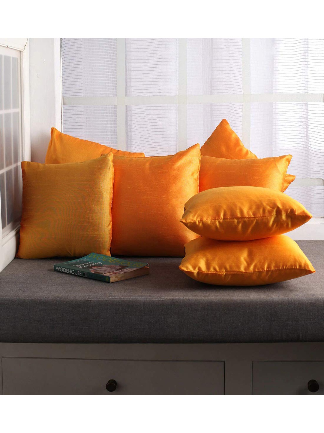 

Lushomes Orange Set of 10 Square Cushion Covers