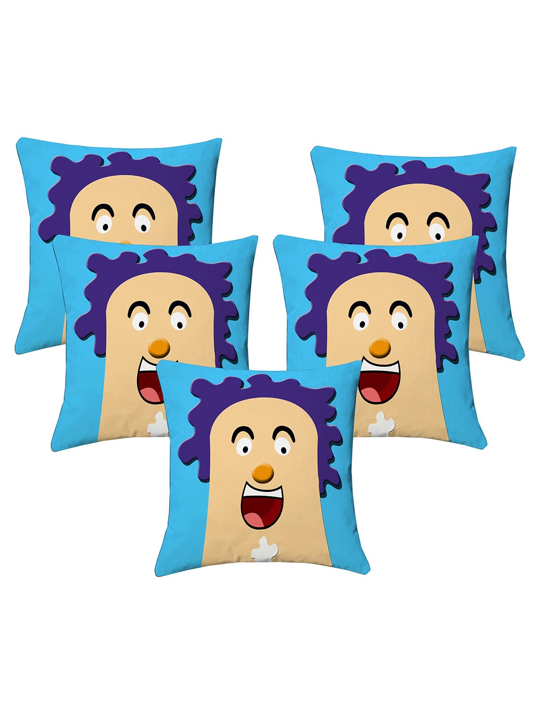 

Lushomes Set of 5 Blue & Beige Cartoon Characters Square Cushion Covers