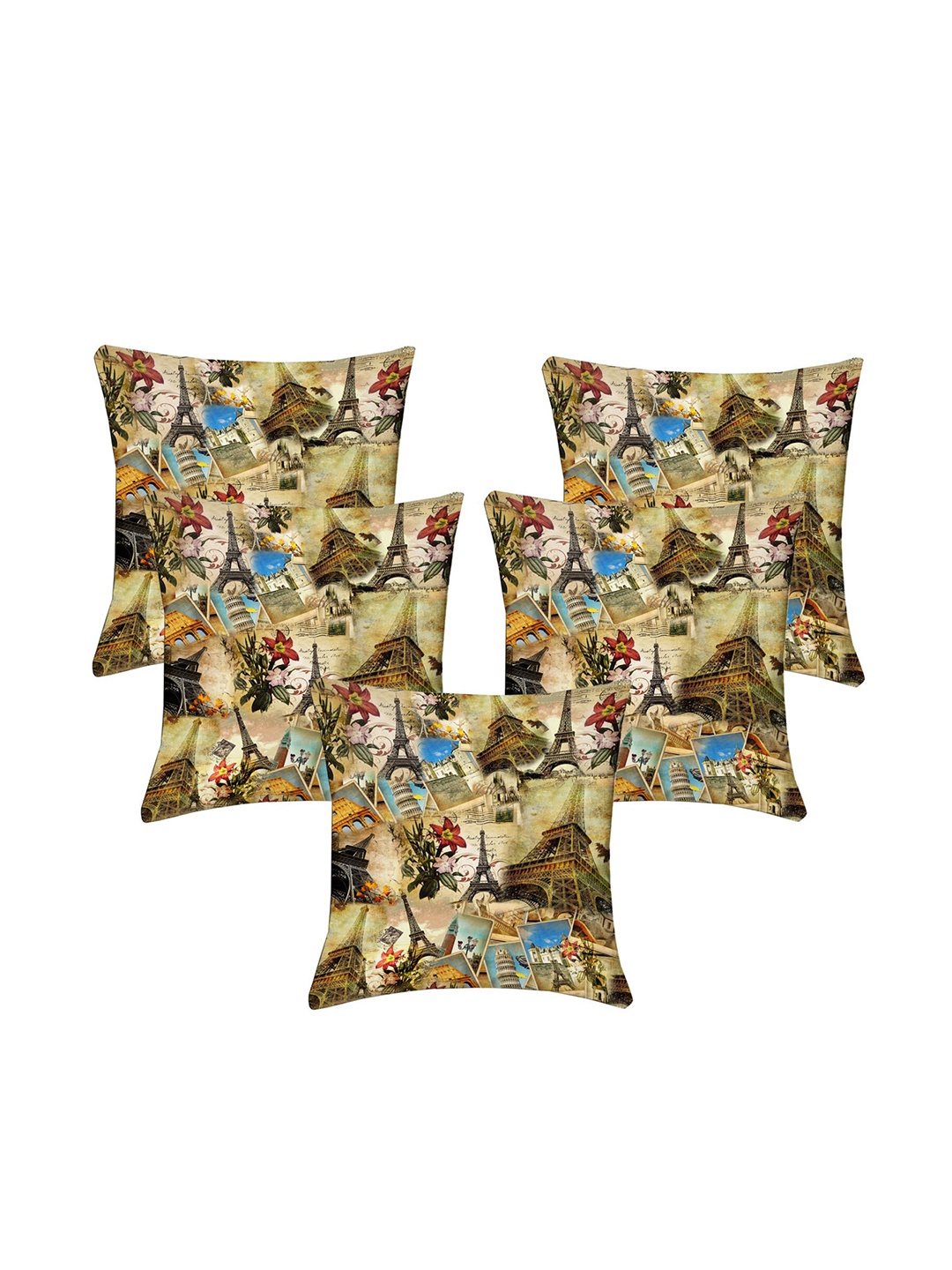 

Lushomes Yellow & Blue Set of 5 Floral Square Cushion Covers
