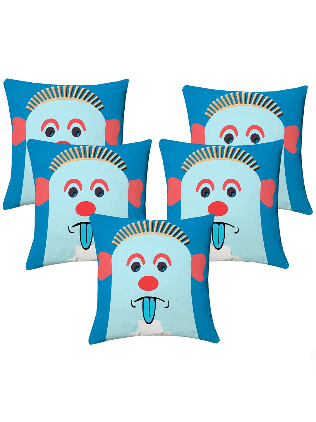 

Lushomes Blue & Navy Blue Set of 5 Printed Square Cushion Covers