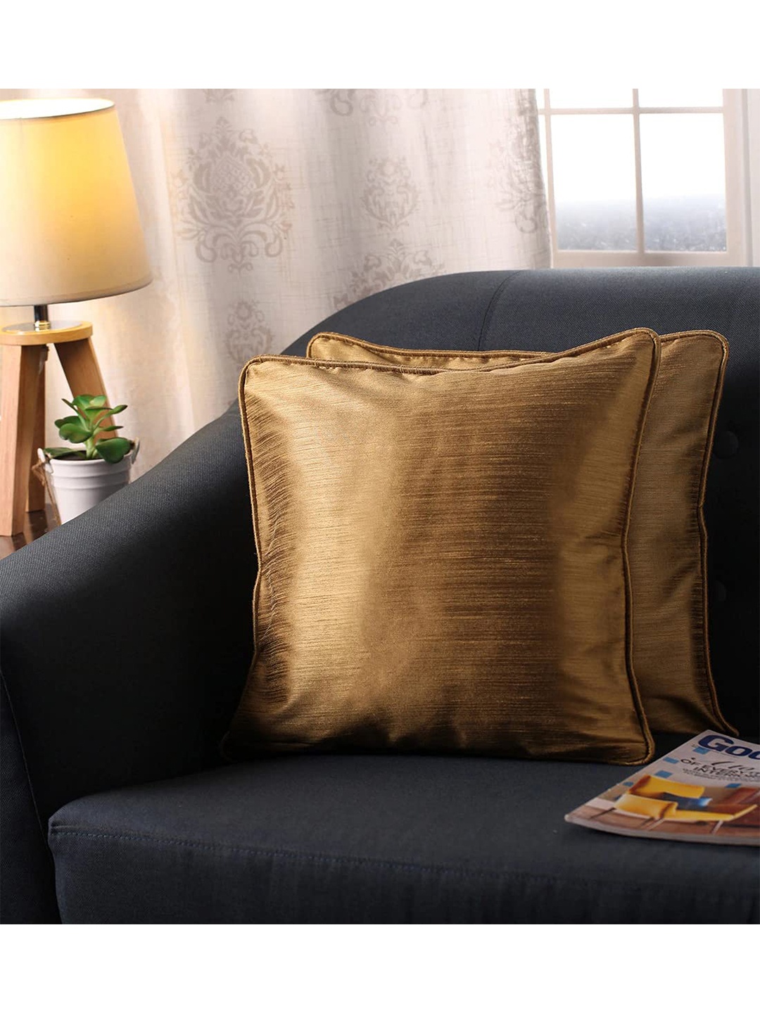 

Lushomes Beige Set of 2 Square Cushion Covers