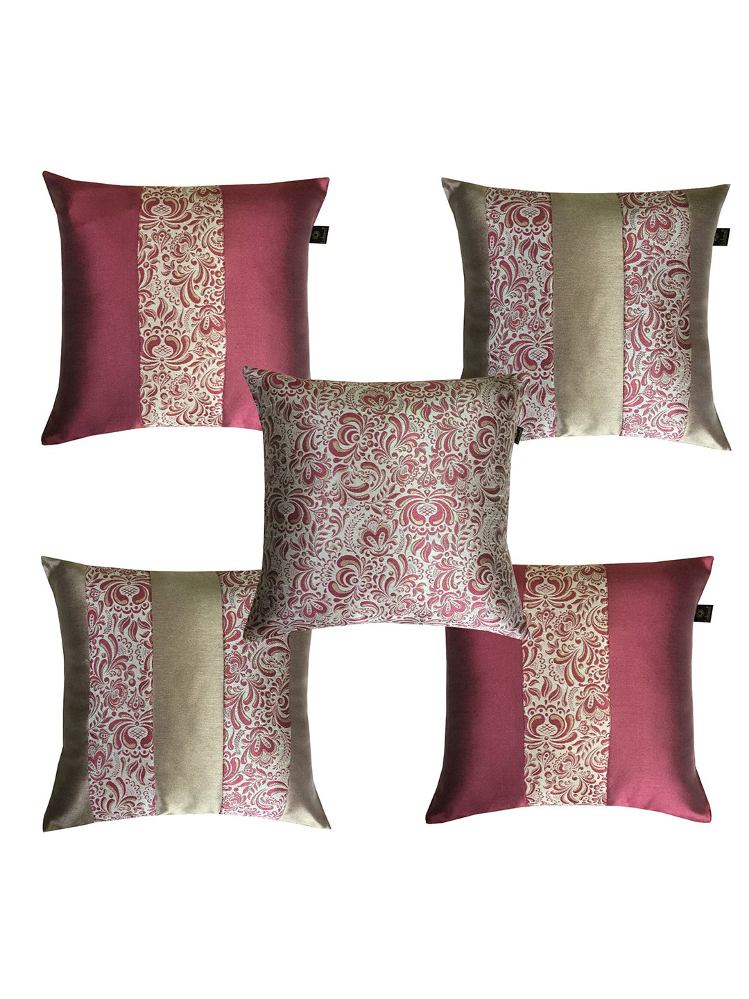 

Lushomes Red & Gold-Toned Set of 5 Geometric Square Cushion Covers