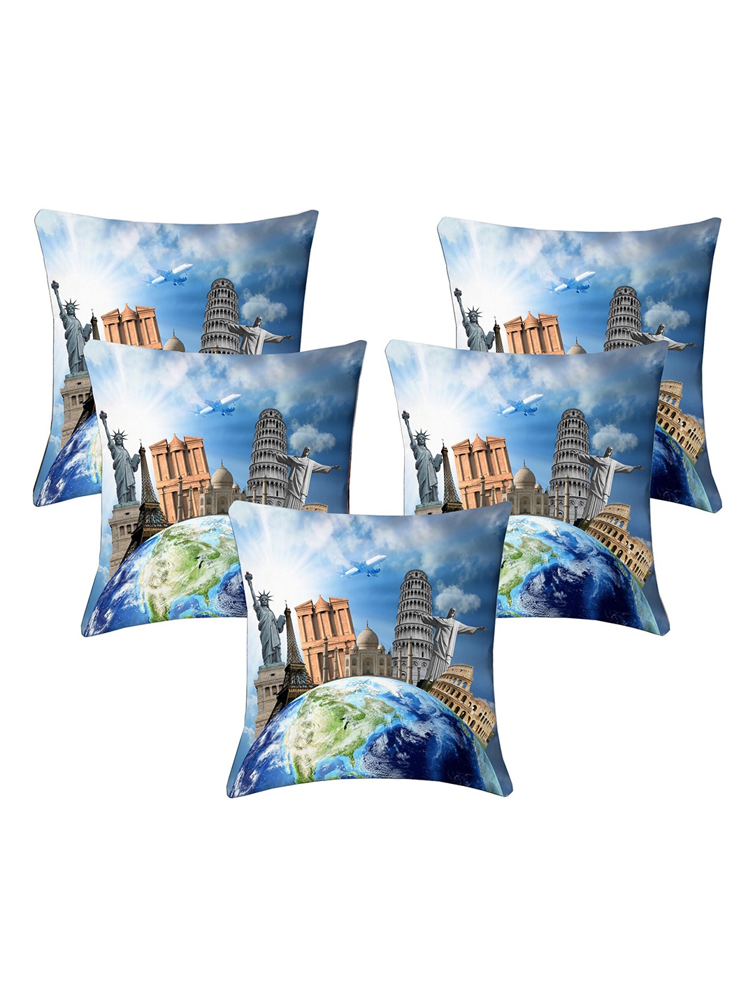 

Lushomes Blue & Grey Set of 5 Square Cushion Covers