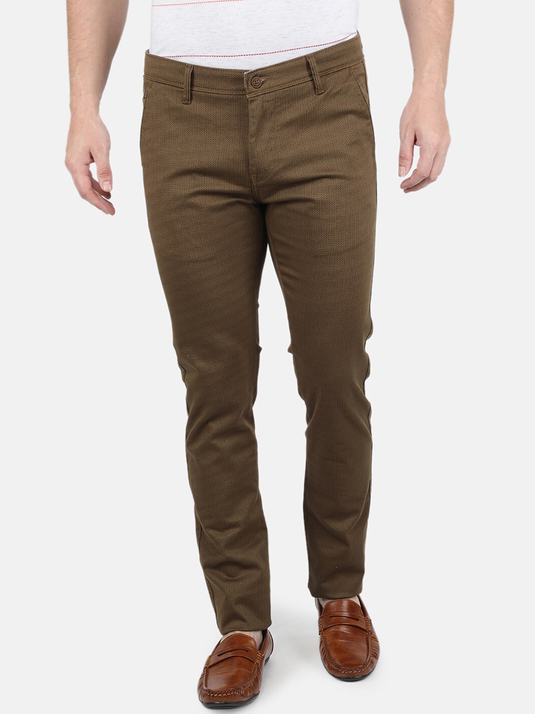 

Monte Carlo Men Khaki Checked Smart Slim Fit Chinos Trousers