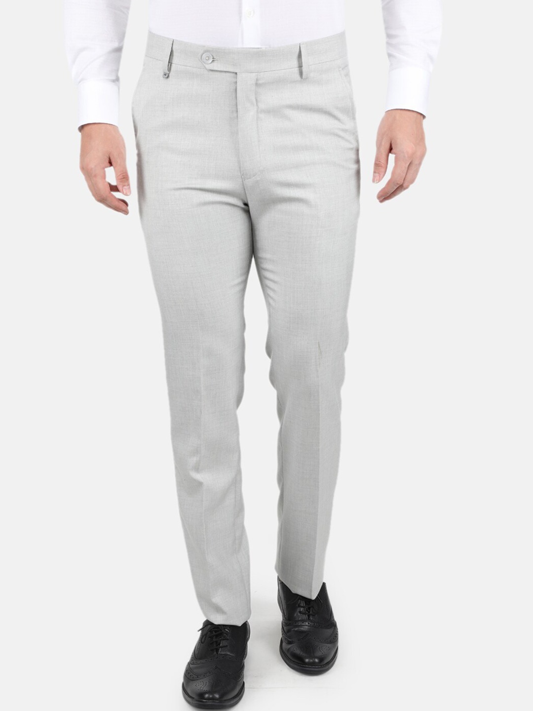 

Monte Carlo Men Grey Solid Poly Viscose Smart Slim Fit Trousers