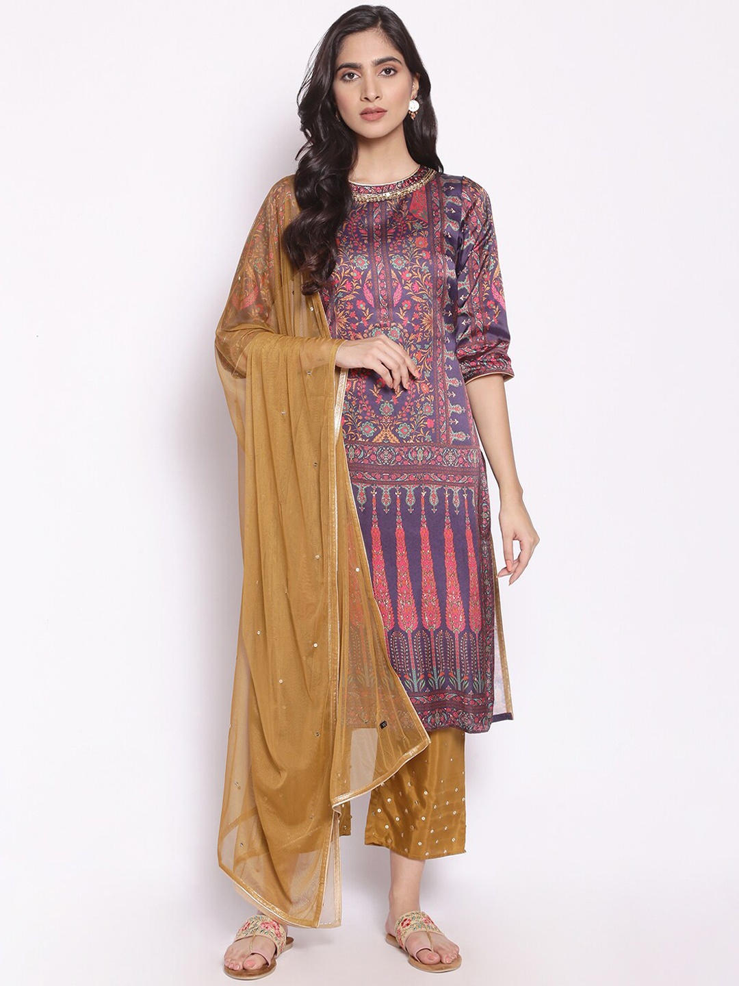 

WISHFUL Women Purple Digital Print Kurta With Trouser & Dupatta