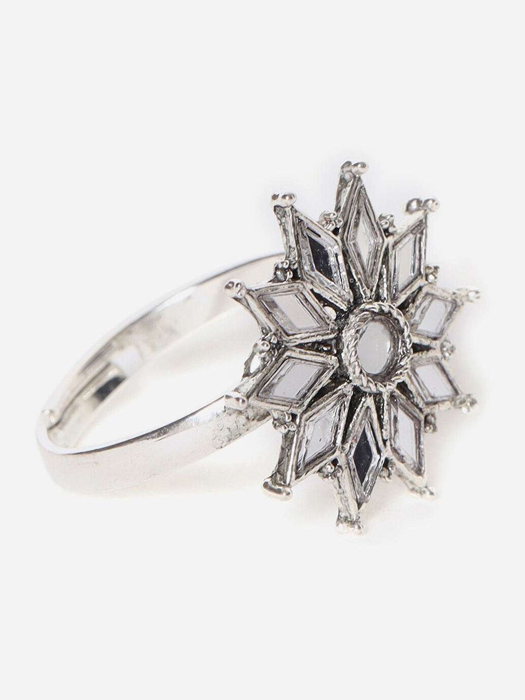 

W Women Silver-Toned Set of 2 Mirror Work Adjustable Finger Rings