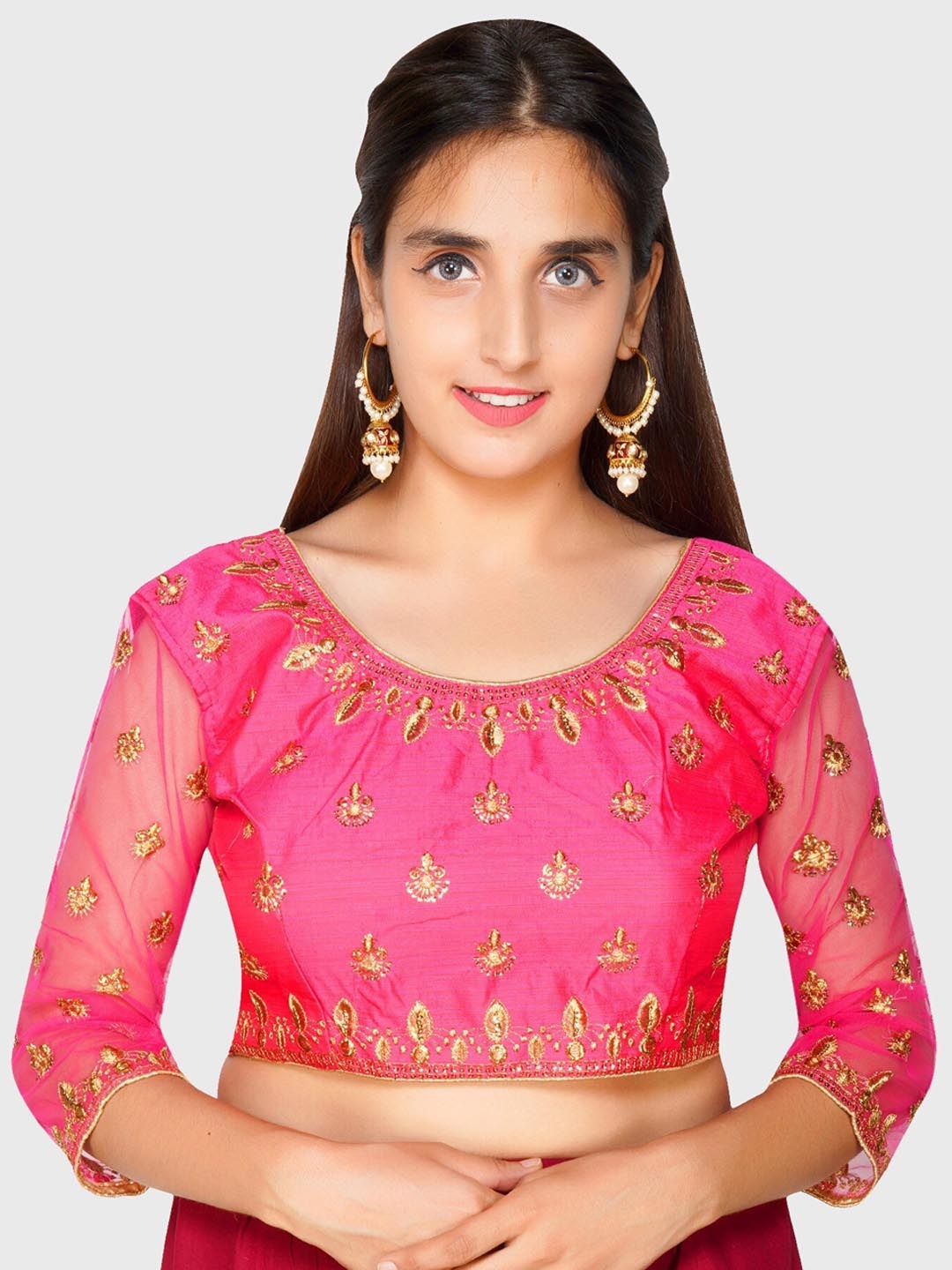 

Trendzmy Women Pink Embroidered Readymade Saree Blouse