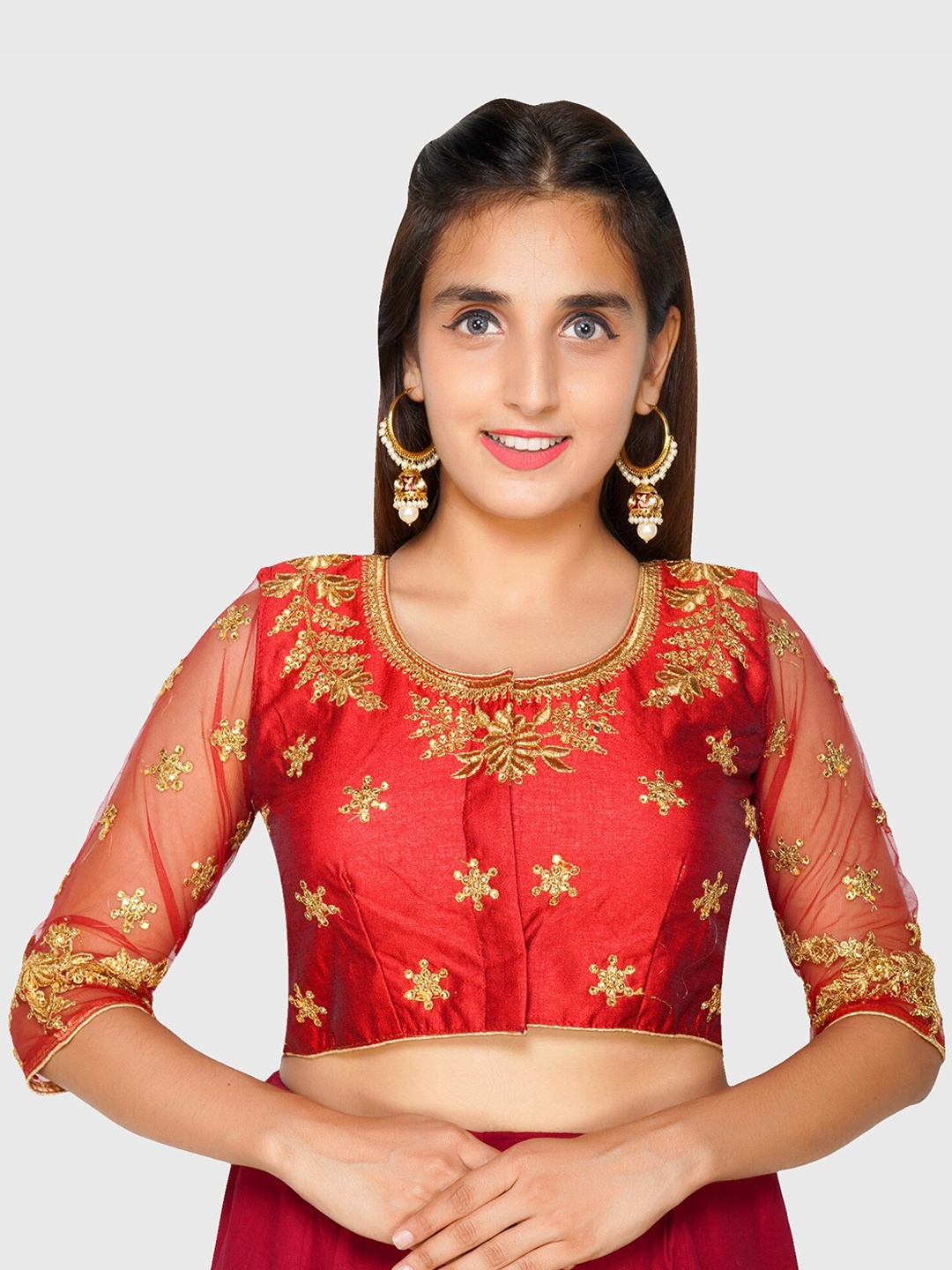 

Trendzmy Women Red & Golden Embroidered Saree Blouse