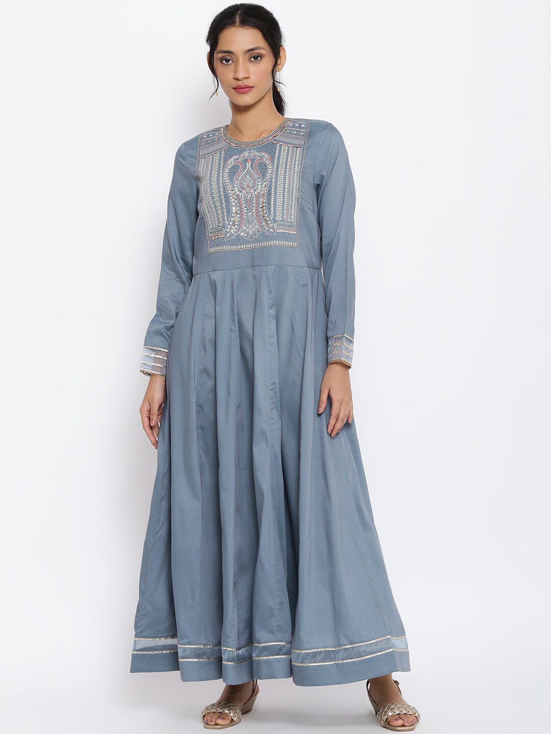 

WISHFUL Women Blue Ethnic Motifs Embroidered Ethnic Maxi Dress