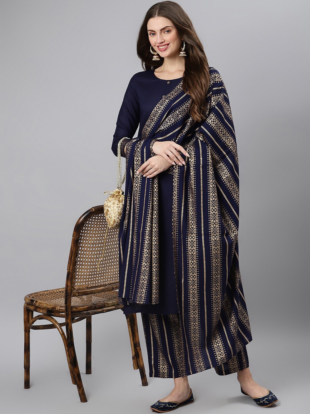 

Khushal K Women Blue Kurta with Palazzos & With Dupatta