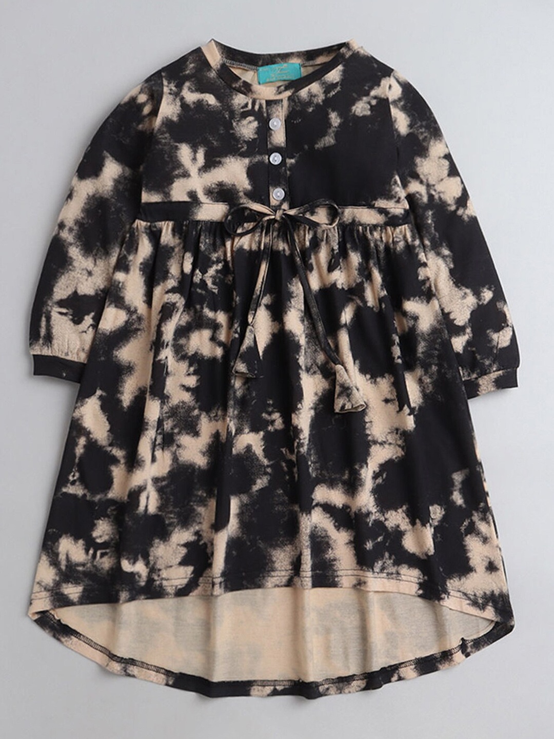 

Hopscotch Black & Cream-Coloured Tie and Dye A-Line Dress