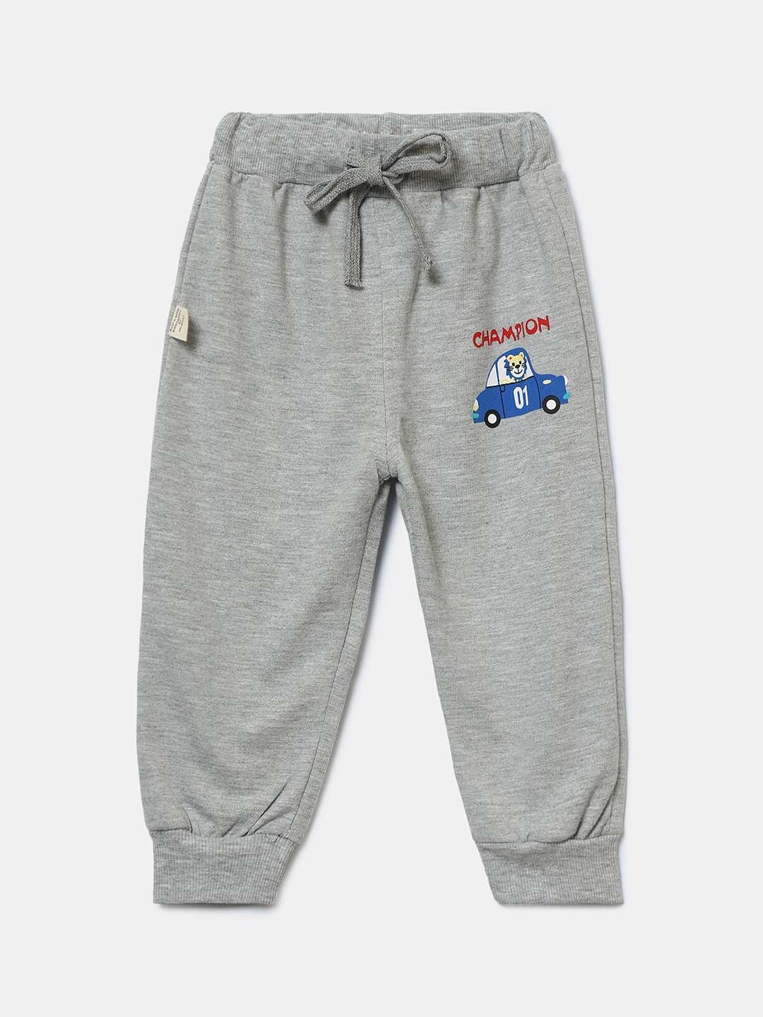 

Hopscotch Infant Boys Grey Vehicle Printed Pure-Cotton Joggers