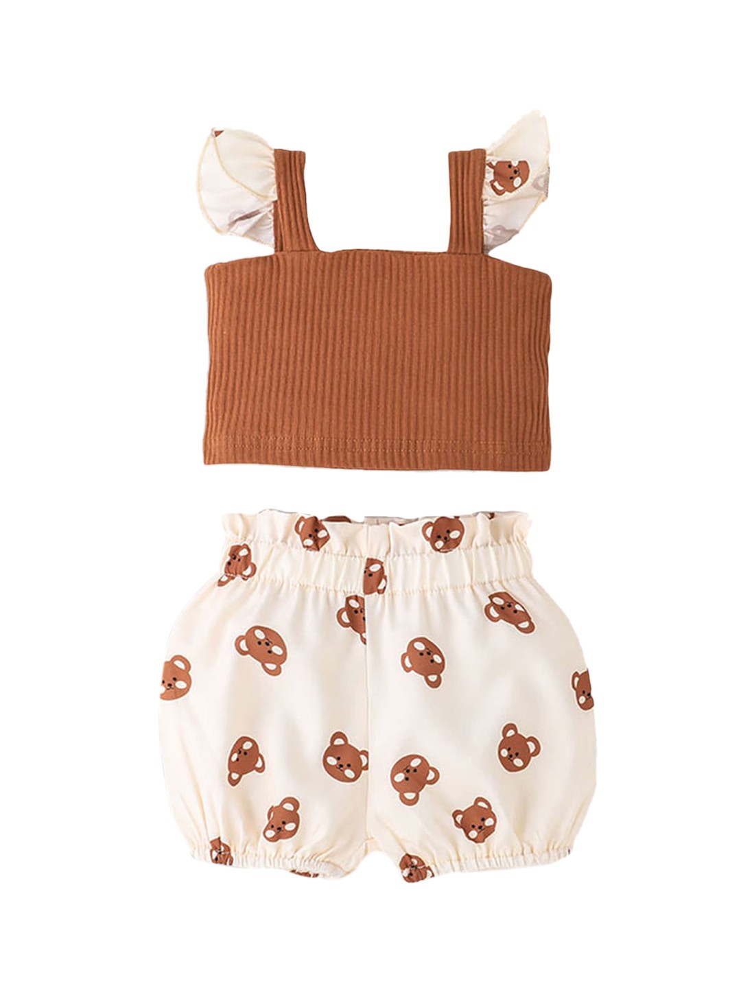 

Hopscotch Girls Brown & Cream-Coloured Printed Top with Shorts