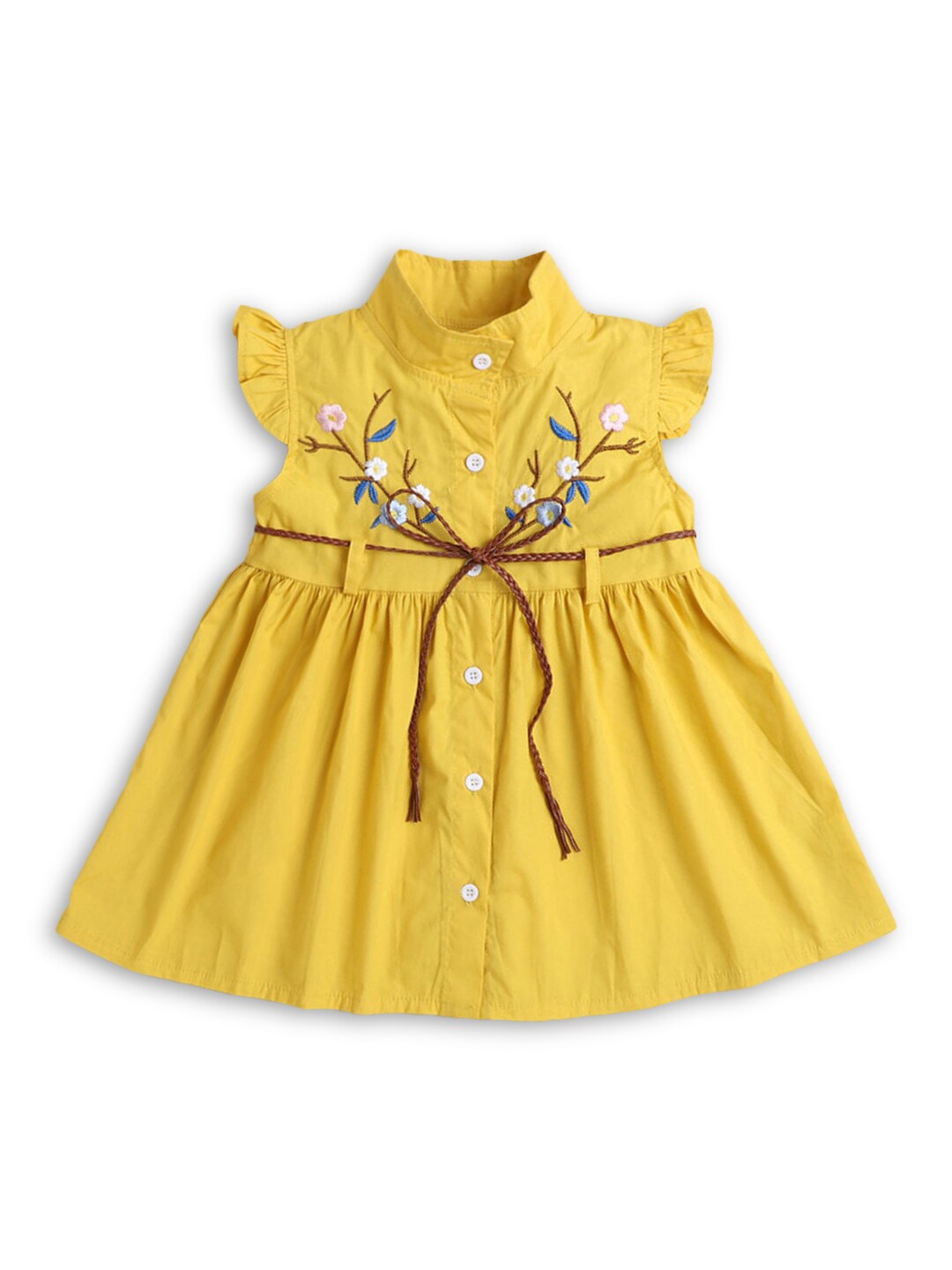 

Hopscotch Yellow Floral Embroidered Dress